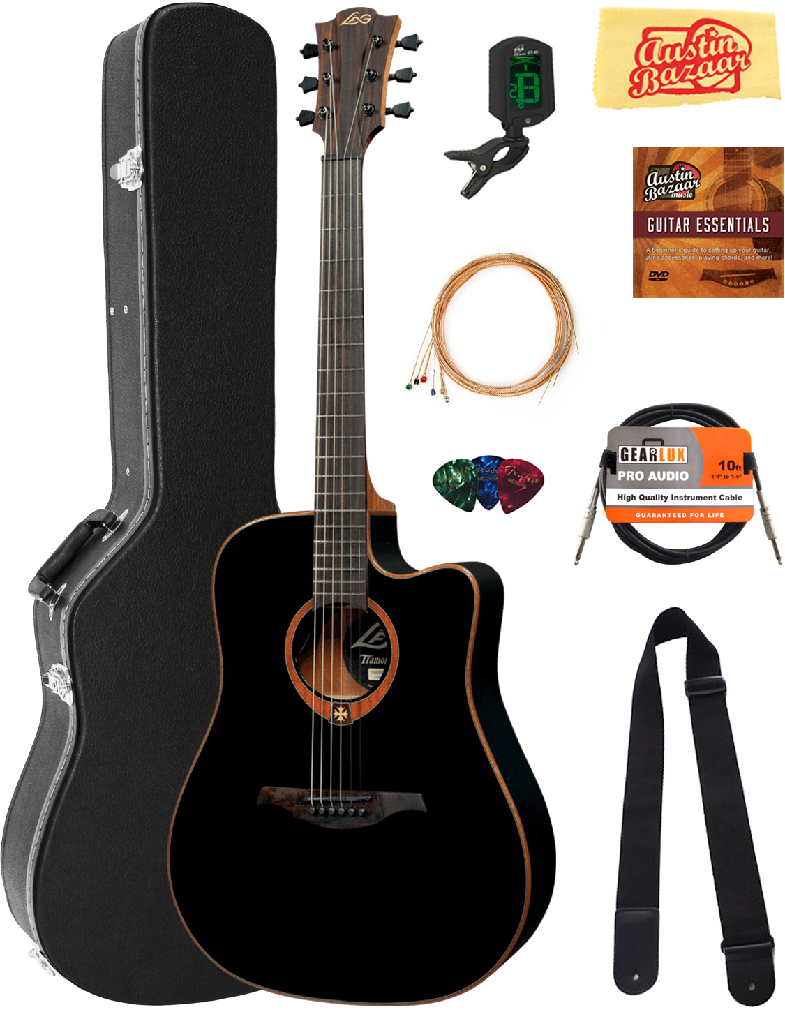 EAN 3700166330344 product image for Lag T100dceblk Dreadnought Cutaway Acoustic-electric Guitar - Black W/ Hard Case | upcitemdb.com