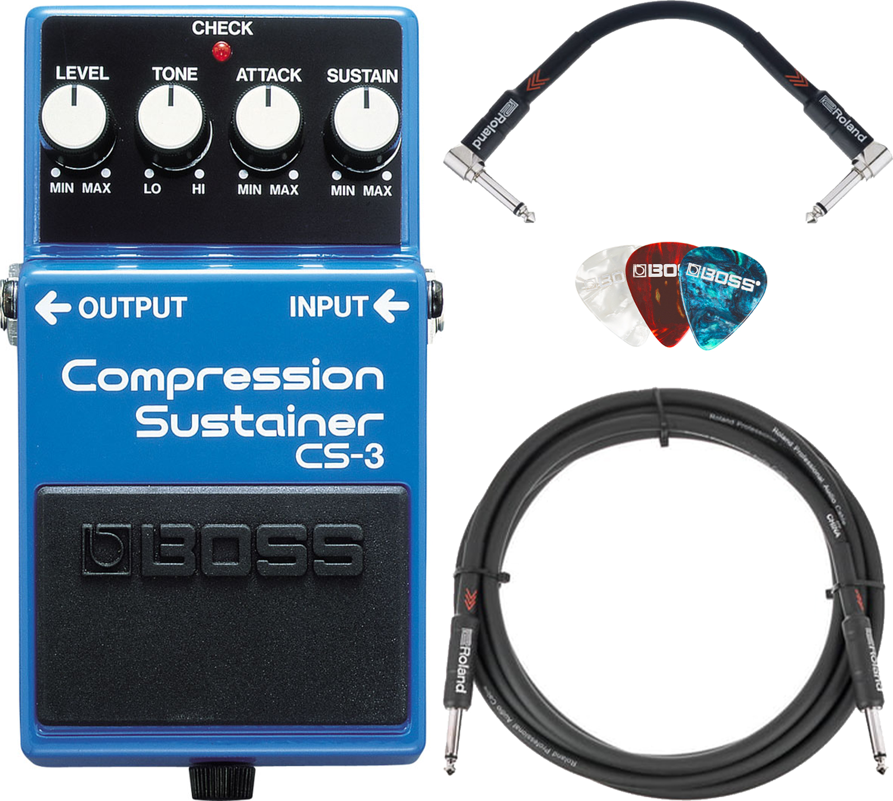 Boss CS-3 Compressor/Sustainer w/ Instrument Cables