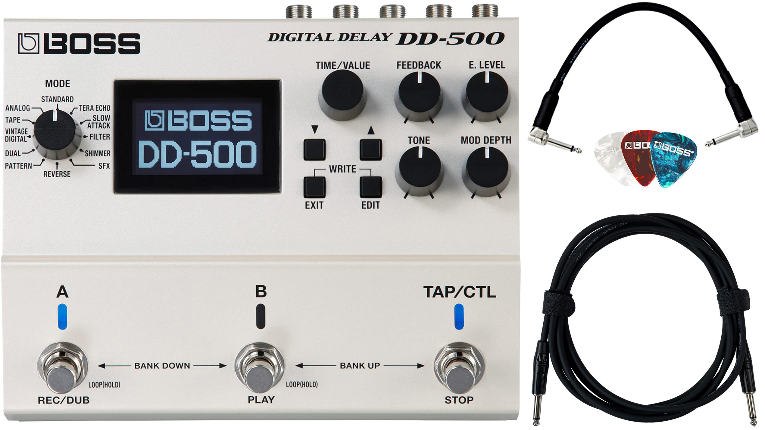 Boss DD-500 Digital Delay w/ Instrument Cables