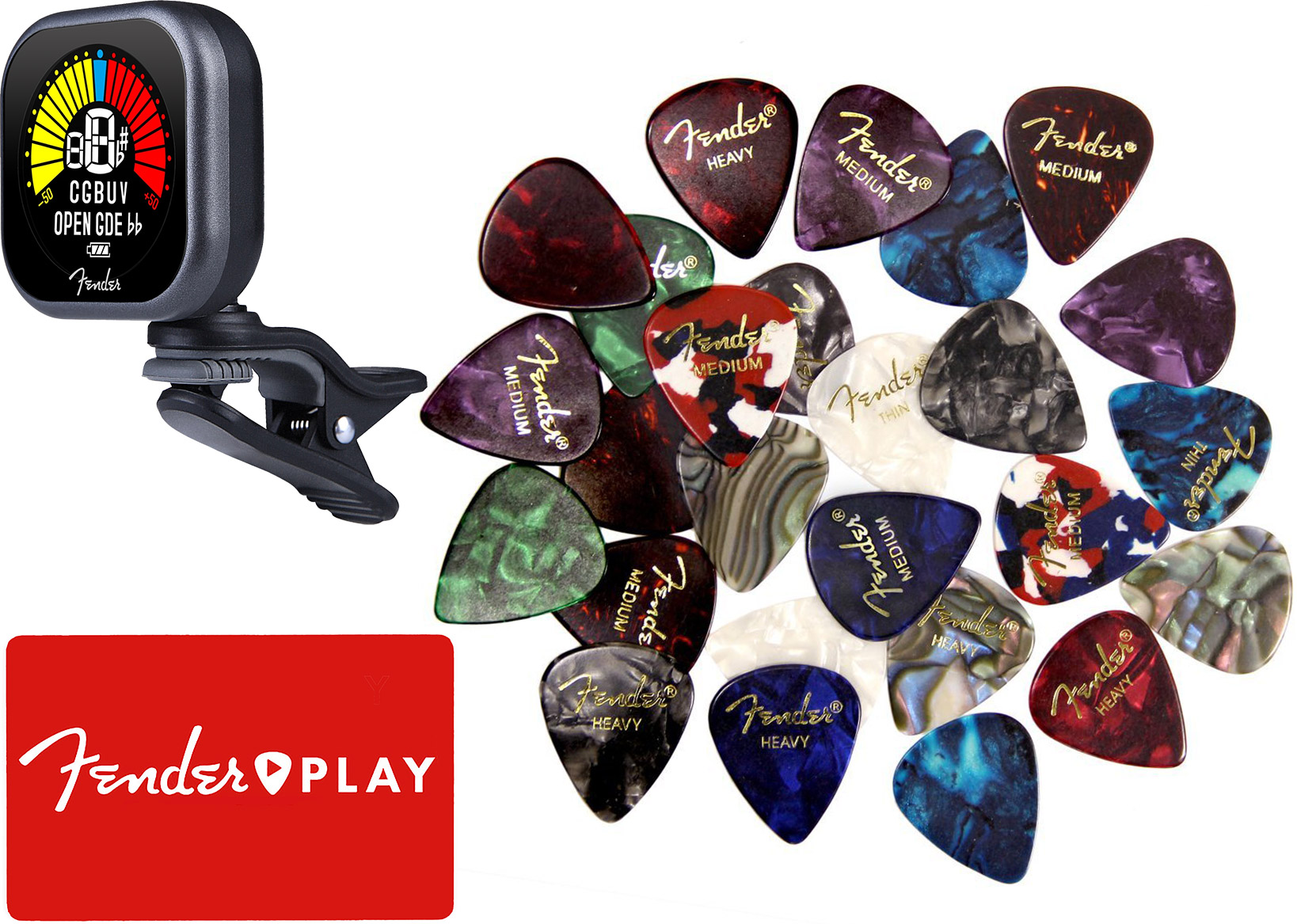 Fender Flash Lite Clip-On Tuner Bundle with Picks and Fender Play Online  Lessons | eBay