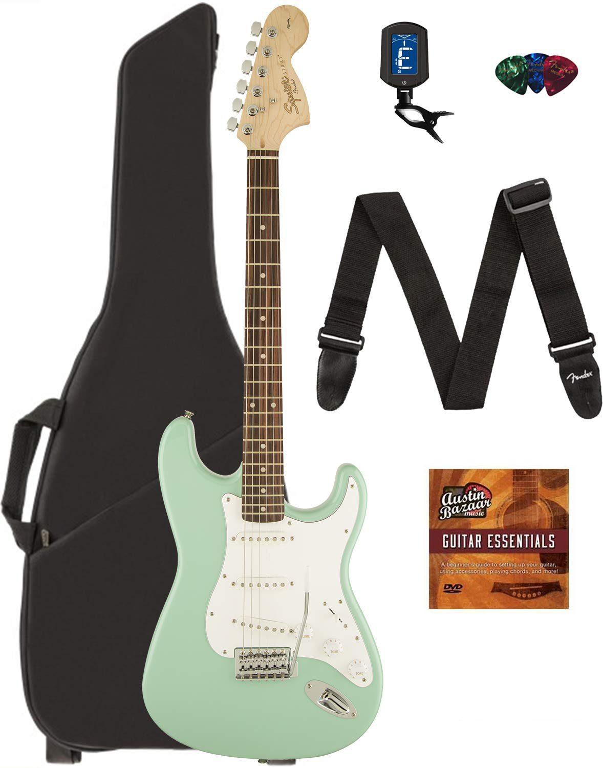 squier affinity series stratocaster surf green