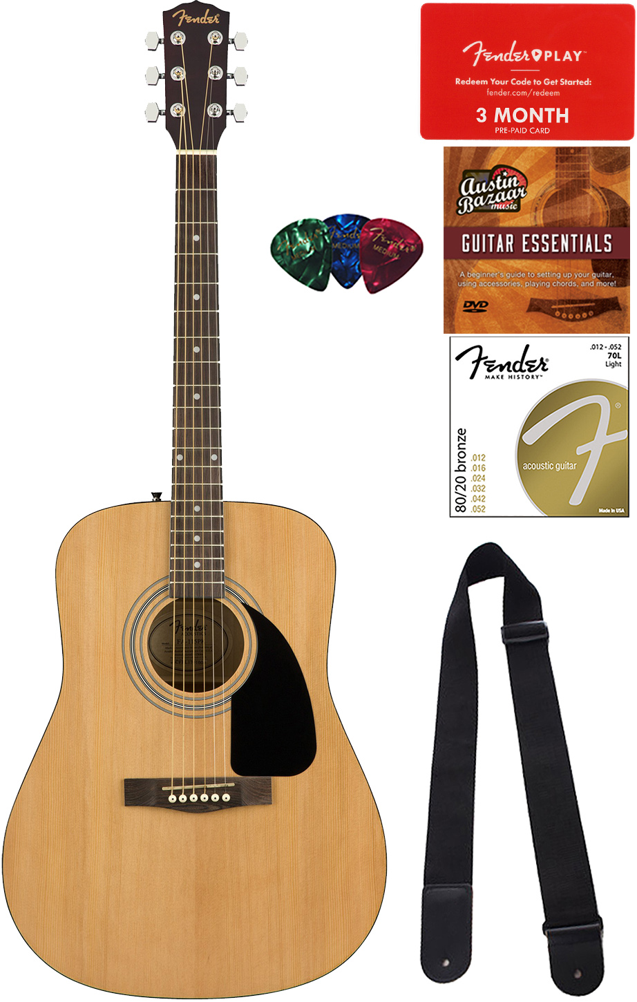 about Play Fender Fender Online Acoustic  w/ Natural Lesson FA-115 Guitar - Details Dreadnought