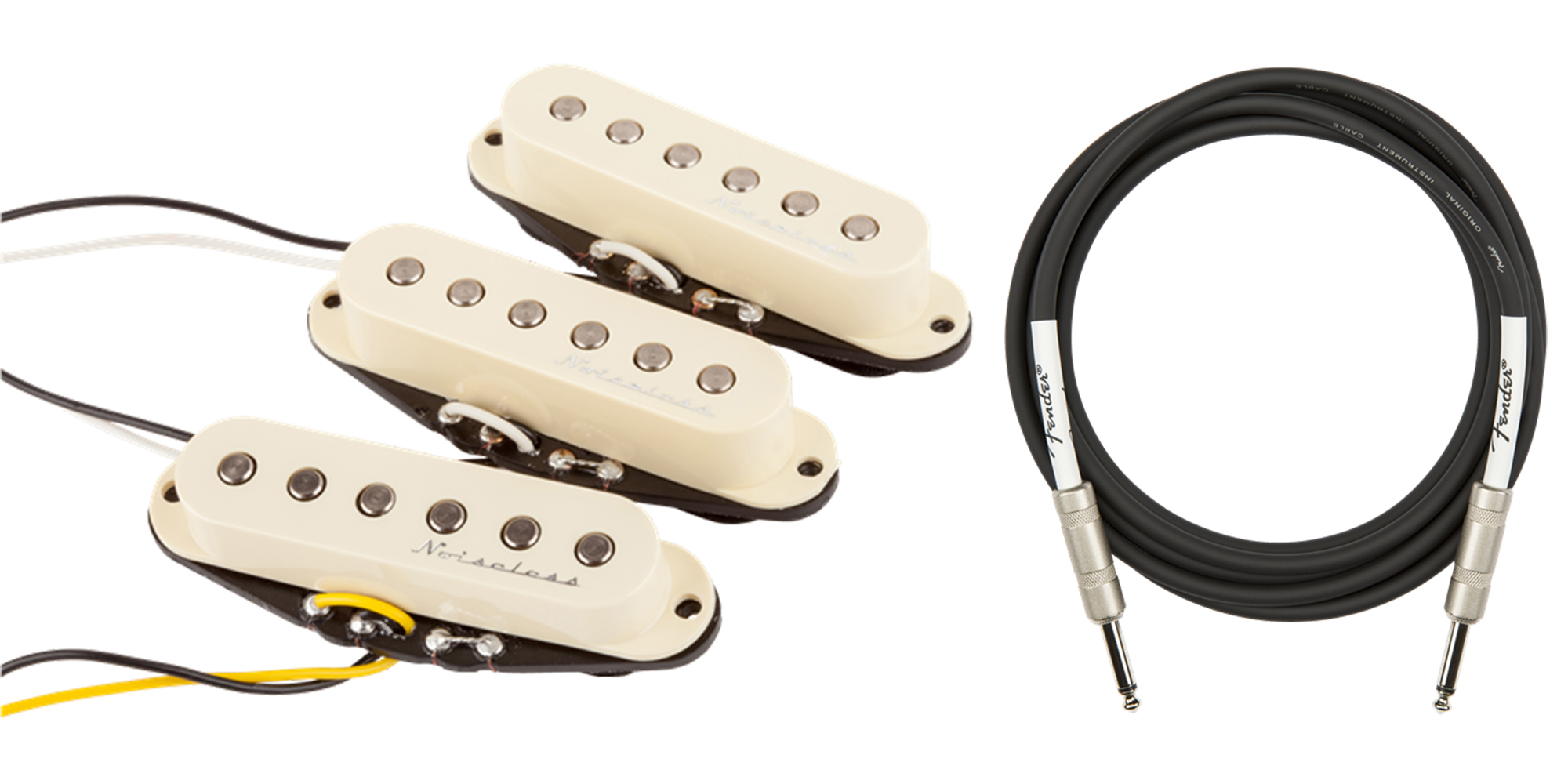 Fender Hot Noiseless Stratocaster Pickups - Aged White w/ Instrument Cable